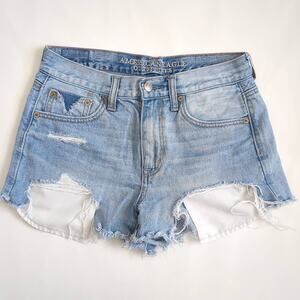 American Eagle Jean Denim Shorts 2 Vintage High Rise Festival Cutoff Distressed